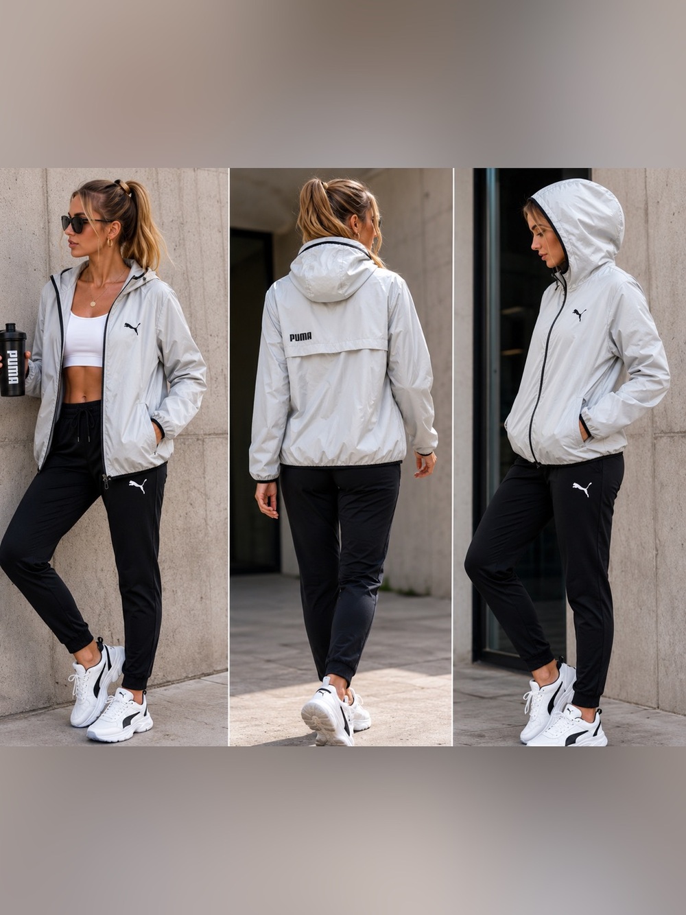 PUMA Lightweight Hooded Windbreaker Jacket Gray XL Athletic Running Training